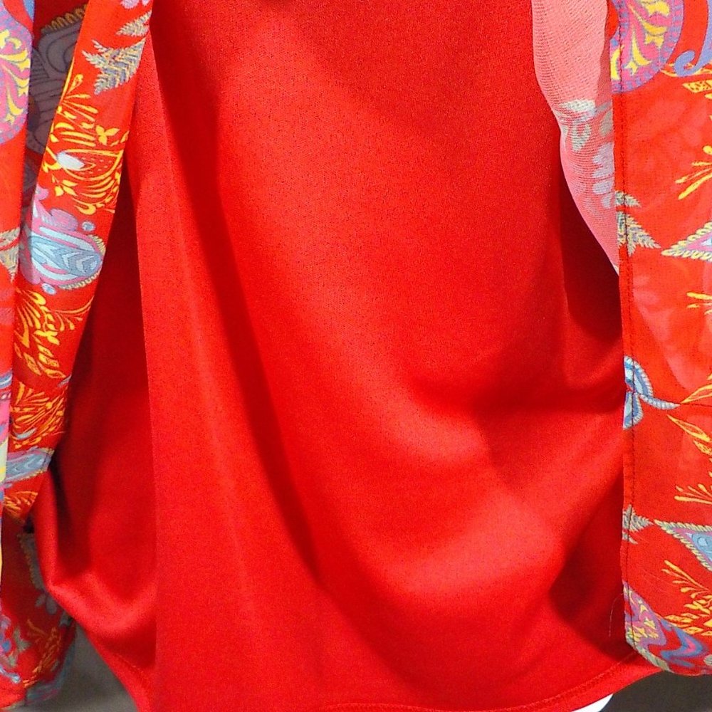 Colleen Lopez Red Boho Chic Sheer Layered Blouse Plus Size 2X - Picture 3 of 8